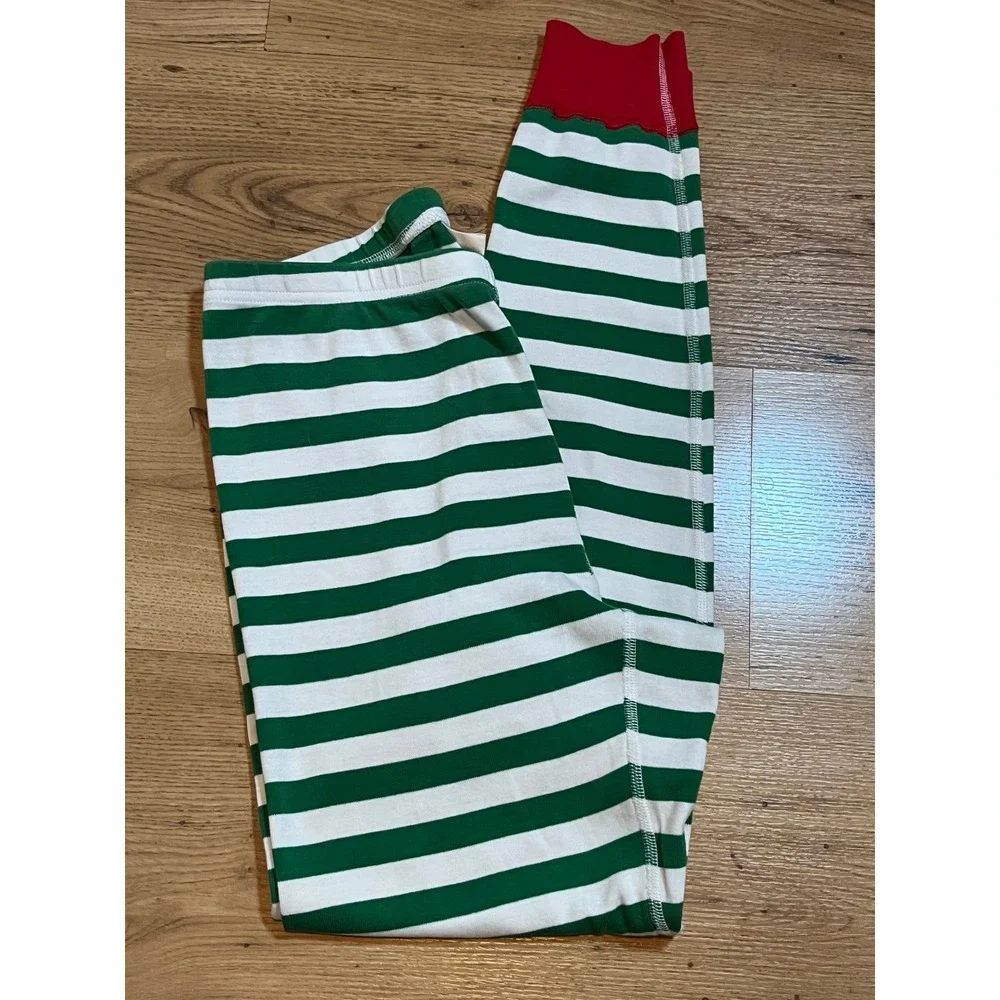 Hanna Andersson Pajama Set Women L Green White Stripe Holiday Organic Cotton PJs